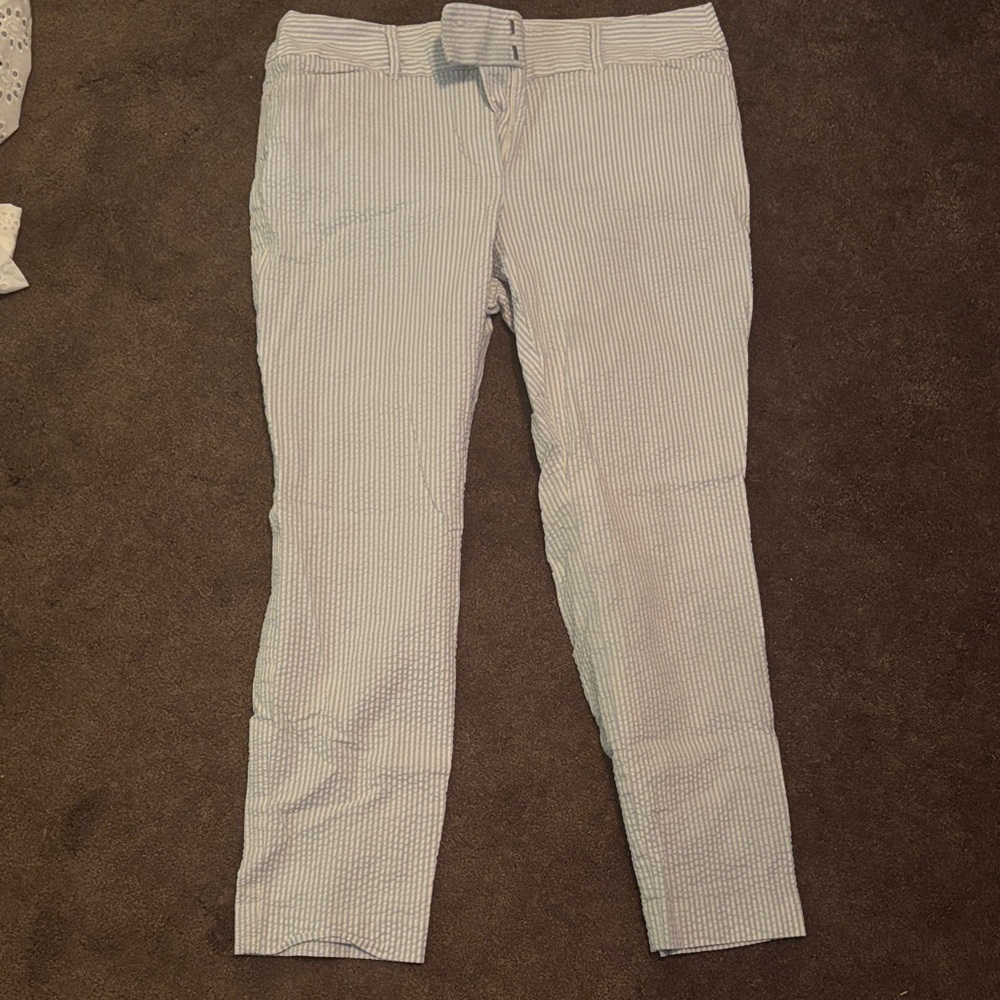 LOFT Blue and White Striped Trousers